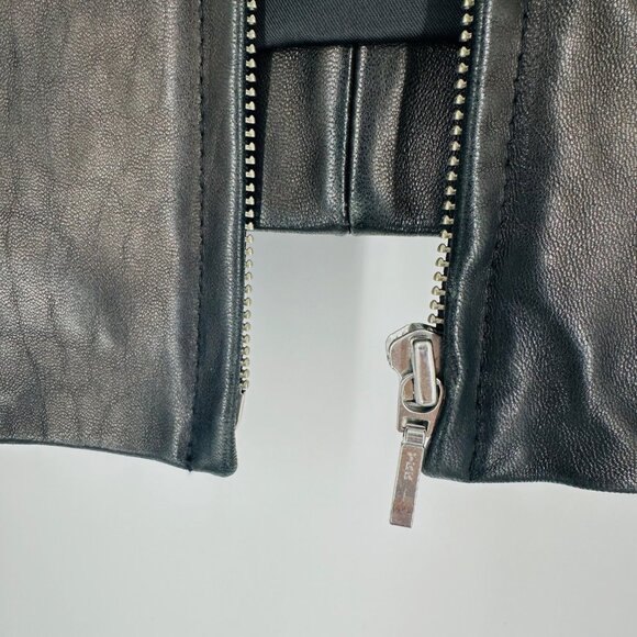 🔥SOLD🔥Ann Taylor Vintage Womens Black Genuine Leather Collared Zip Up Jacket S - Picture 6 of 7